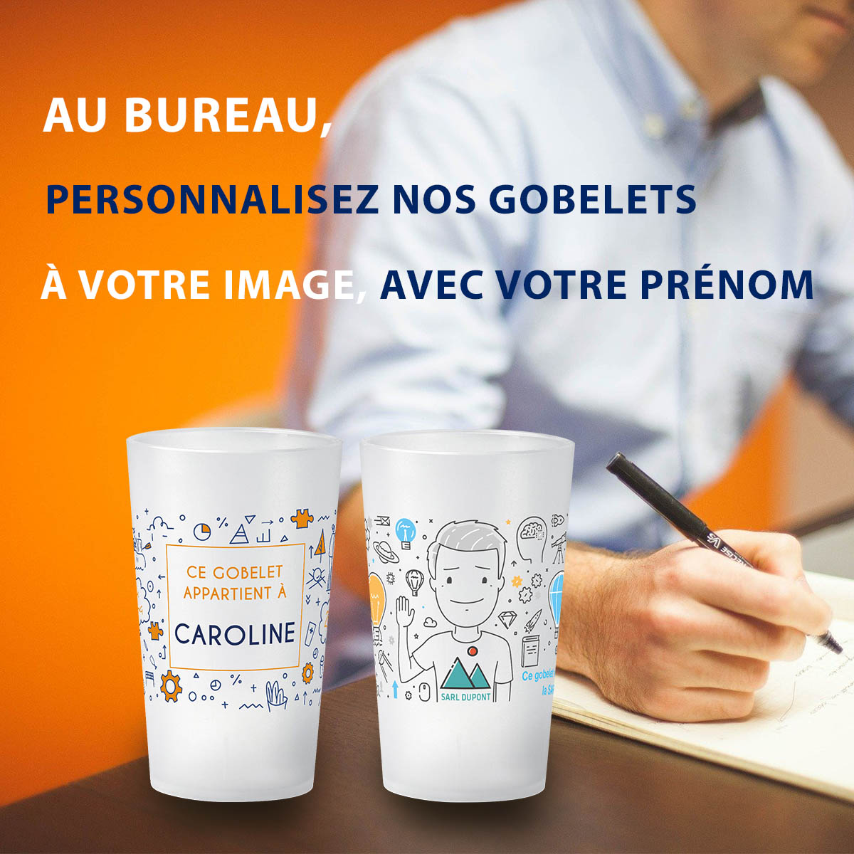 Gobelet café réutilisable et personnalisable avec prénom.